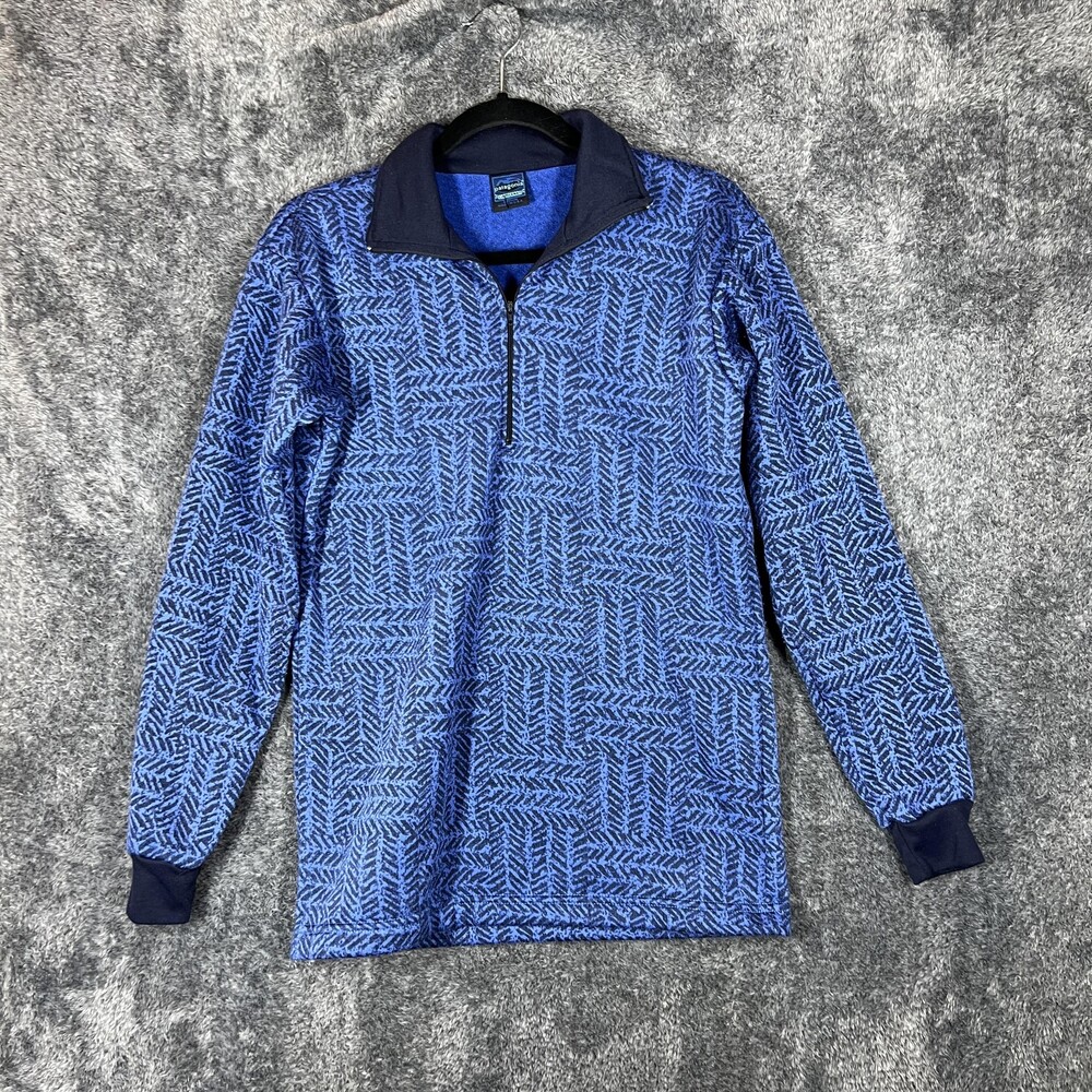 Vintage Patagonia Capilene Pullover Mens Medium Blue 1/4 Zip Fleece Made USA 90s